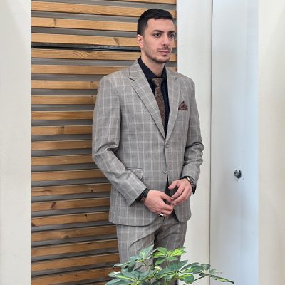 کت و شلوار چهارخونه کرم